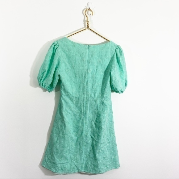 Kensie Girl NWT Medium Mint Green Floral Embroidered Puff Sleeve A Line Dress - Picture 5 of 9